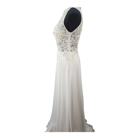 Bicici Coty Formal Dress Women Small White Beaded Prom Gown Evening Crafty Flaws - Picture 5 of 16